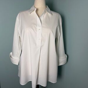 Chico's Classic White Women's No Iron Tunic Shirt Size 2 Wardrobe Staple